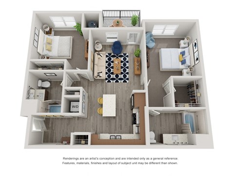 B1 - 2 Bed 2 Bath - 1073 sqft